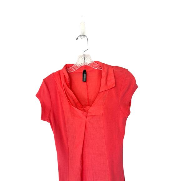 Inizio Pink Short‎ Sleeve V-Neck Lagenlook Coastal Ribbed Linen Dress Small - Picture 5 of 11